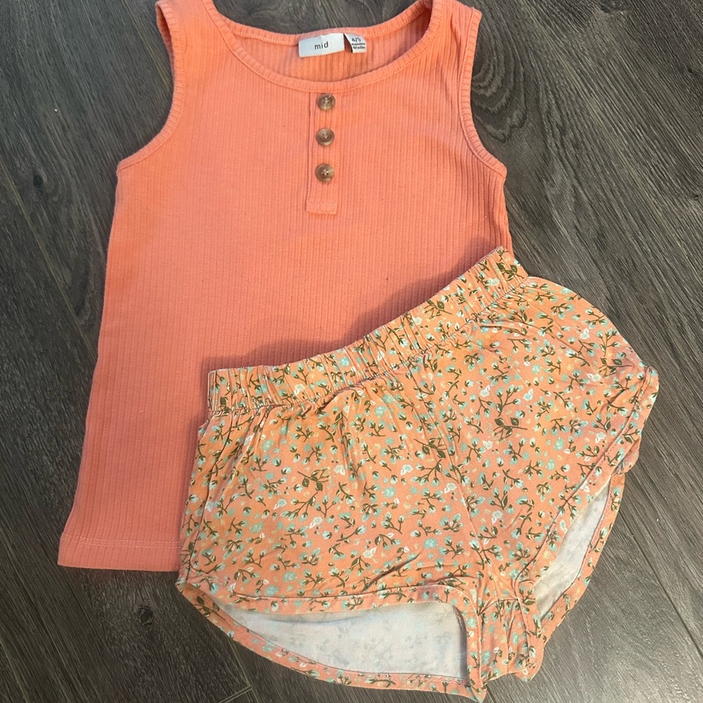 Orange Tank Top and Floral Shorts Set